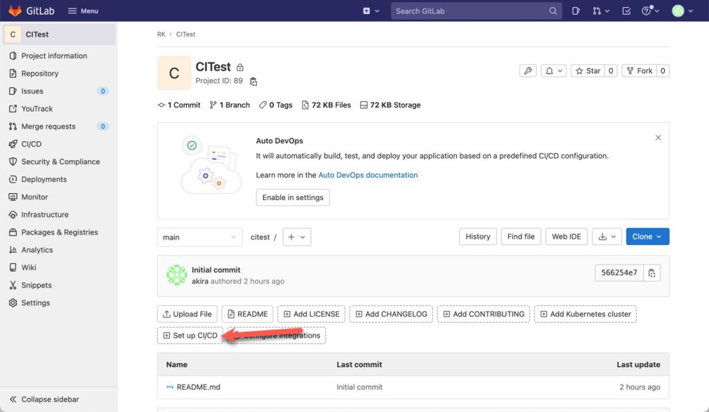 Click the "Setup CI/CD"