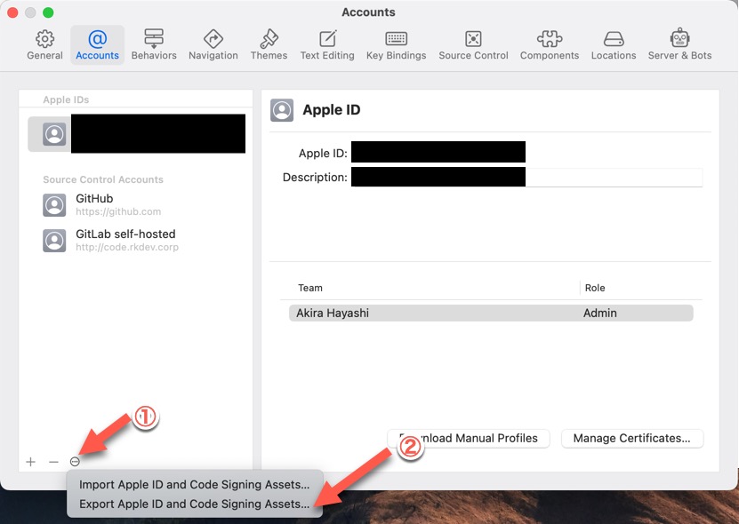 Export Apple ID and Code Signing Assets
