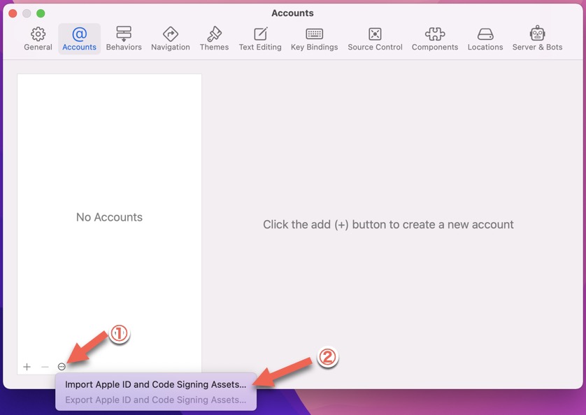 Import Apple ID and Code Signing Assets.