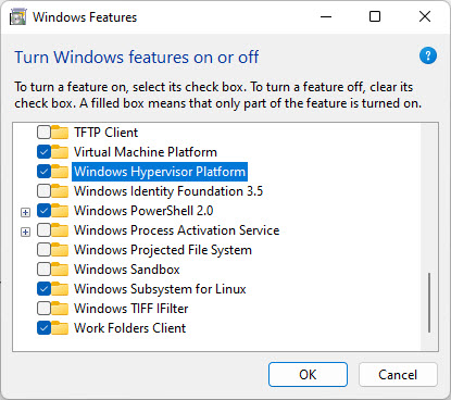 Windows Features dialog