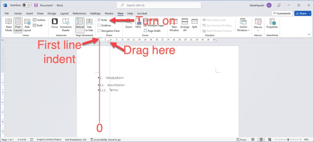 Adjust the left indent