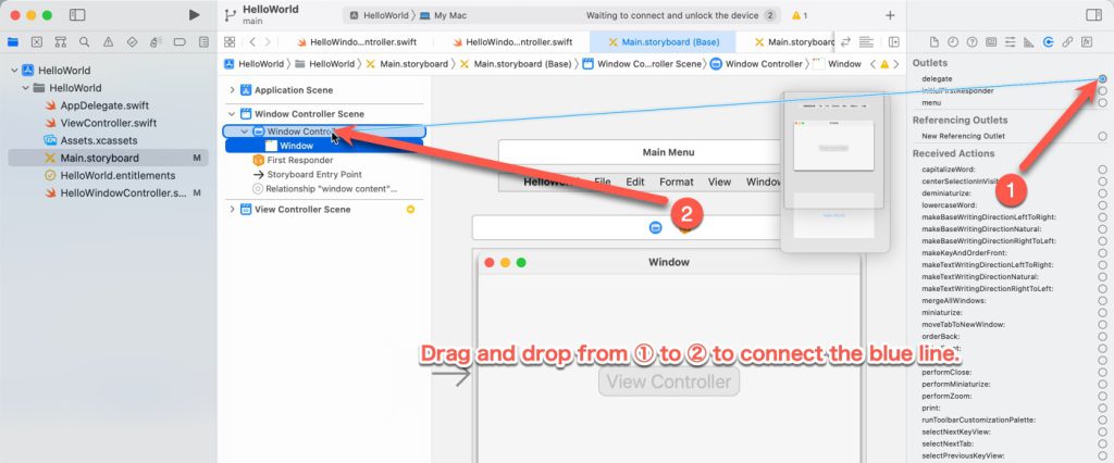 Connect the window controller to the delegate