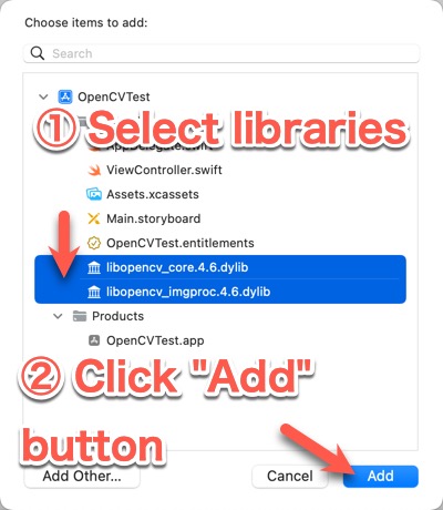 Select libraries and click "Add" button