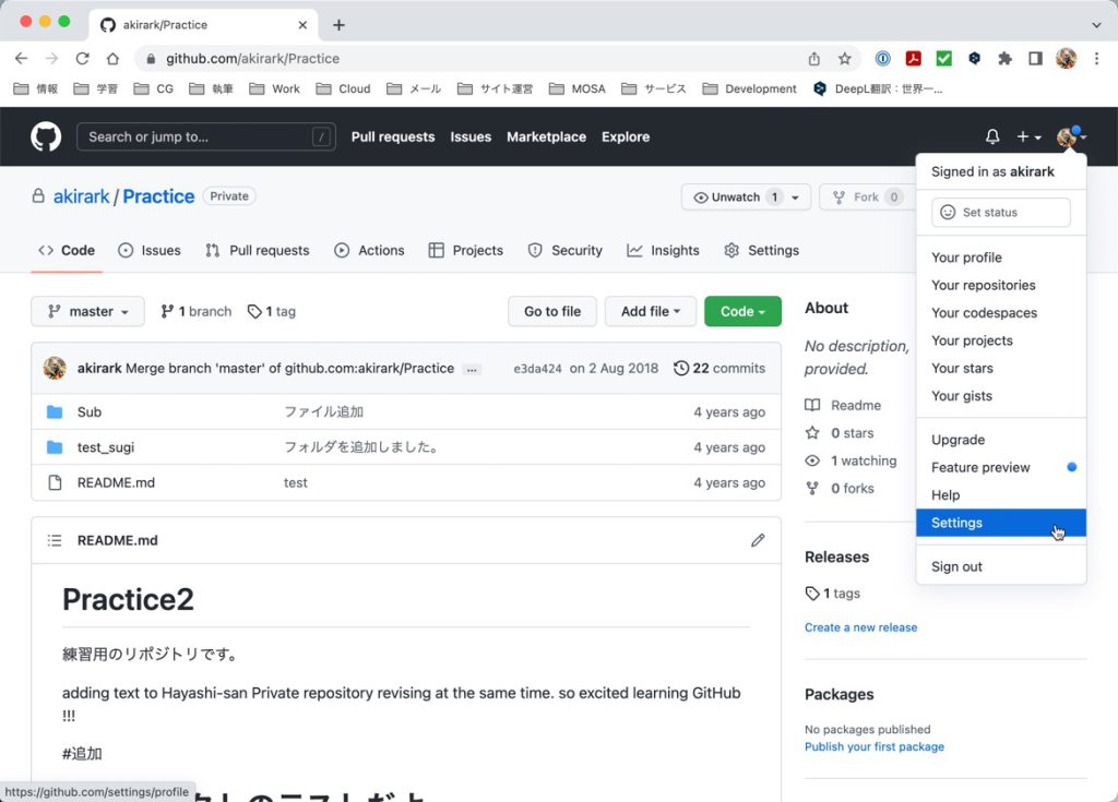 Open the Settings on GitHub