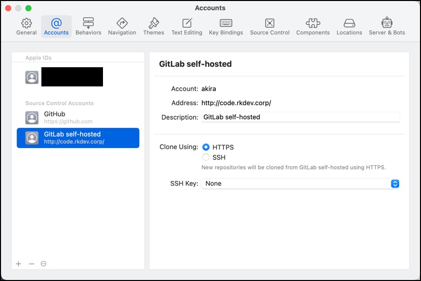 An GitLab account is added