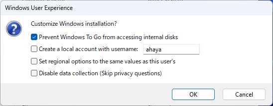 Select options for installation