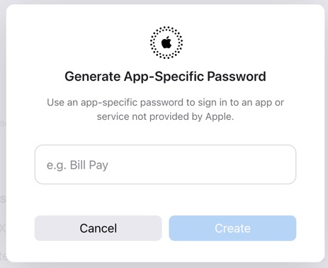 Enter the name of the app-specific password.